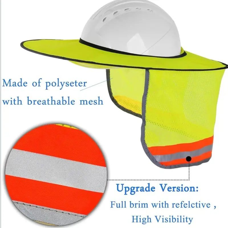 Sunbrite Upgraded Full Brim High Visibility Construction Hat, Sun Protection Visor, Reflective Breathable Mesh for Construction Work Safety