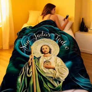 Blessed San Judas Tadeo Art Blanket Bed Sofa Leisure Time Soft Fleece Blanket Warm & Faith-Filled Lounge Essential
