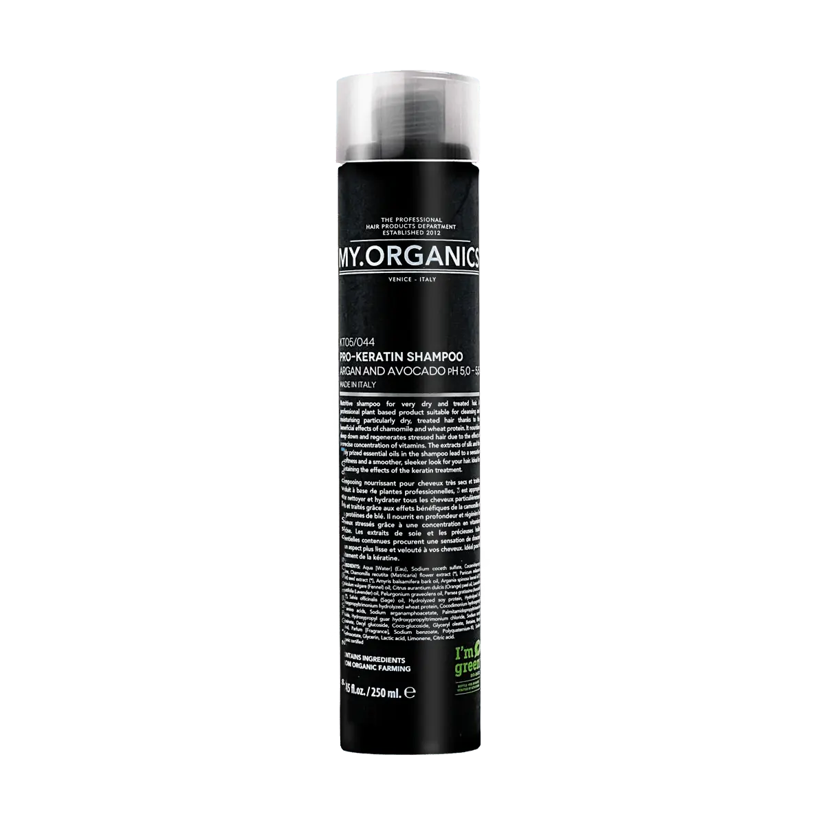 My Organics Organic Keratin Shampoo - Italian Formula for Intense Repair & Nourishment, Enriched with Argan Oil & Avocado, 250ml