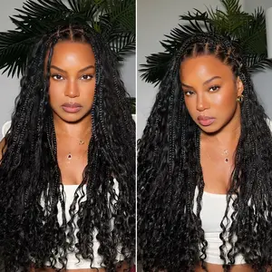 Recool Hair Beach Curly/Kinky Curly Knotless Boho Braids Vacation Hair Pre-Separated 50g/Pack Invisible Miracle Knots Hair Lightweight Reusable Crochet Hair Extensions Natural Black Crochet Human Hair summerwins