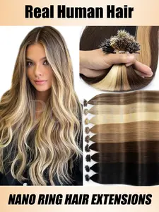 50 Strands/pack Balayge Brown Nano Ring Hair Extensions Human Hair Nano Bead Pre bonded Hair Extensions Straight Black Blonde Hair Extensions Real Hair Extensions