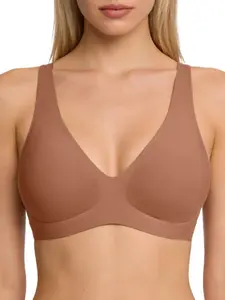 Wireless Comfortable Bra for Women, Push-Through Seamless T-Shirt Bra, Deep V Daily Wear Bra, Jelly Wireless Bra for Everyday Use