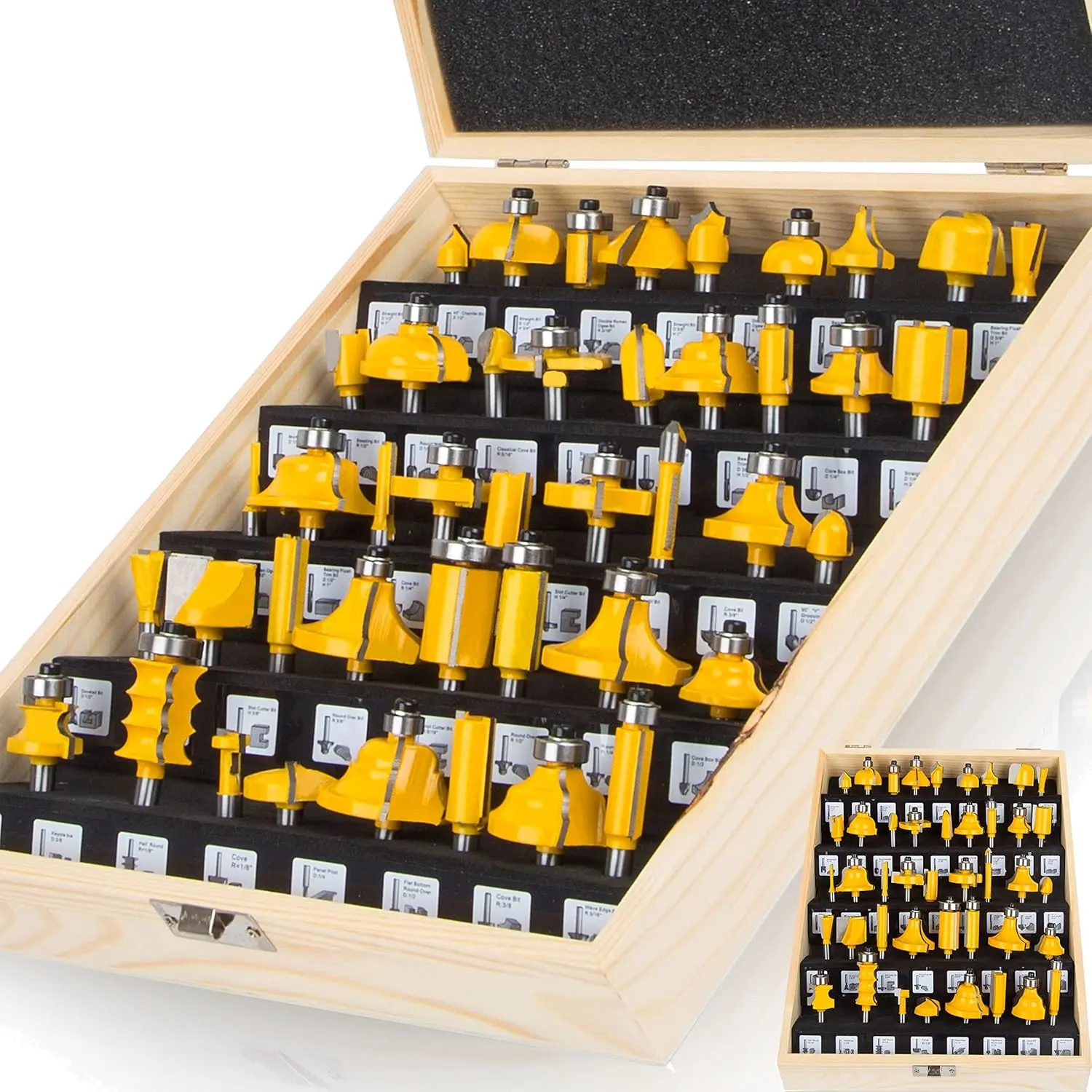 OLETBE 1/4 Inch Shank Crown Molding Router Bit Set 41 count, Corner Round Edge-Forming Beading Woodworking Milling  Tools, Carbide Drawer Door Cabinet CNC Router Bits(LINE)