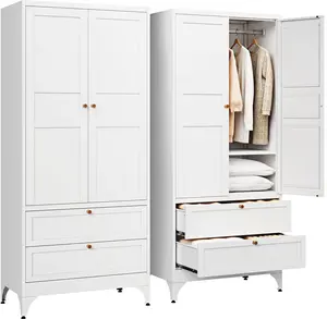 Letaya 71" Tall Metal Wardrobe Cabinet with Hanging Rod, 2 Drawers, Adjustable Shelves & Doors – Clothing Storage for Bedroom & Home Office