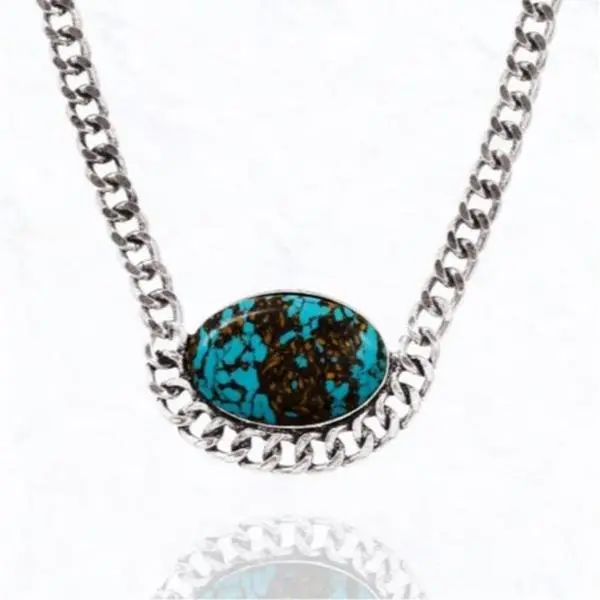 Chunky Chain Necklace With Oval Turquoise Stone