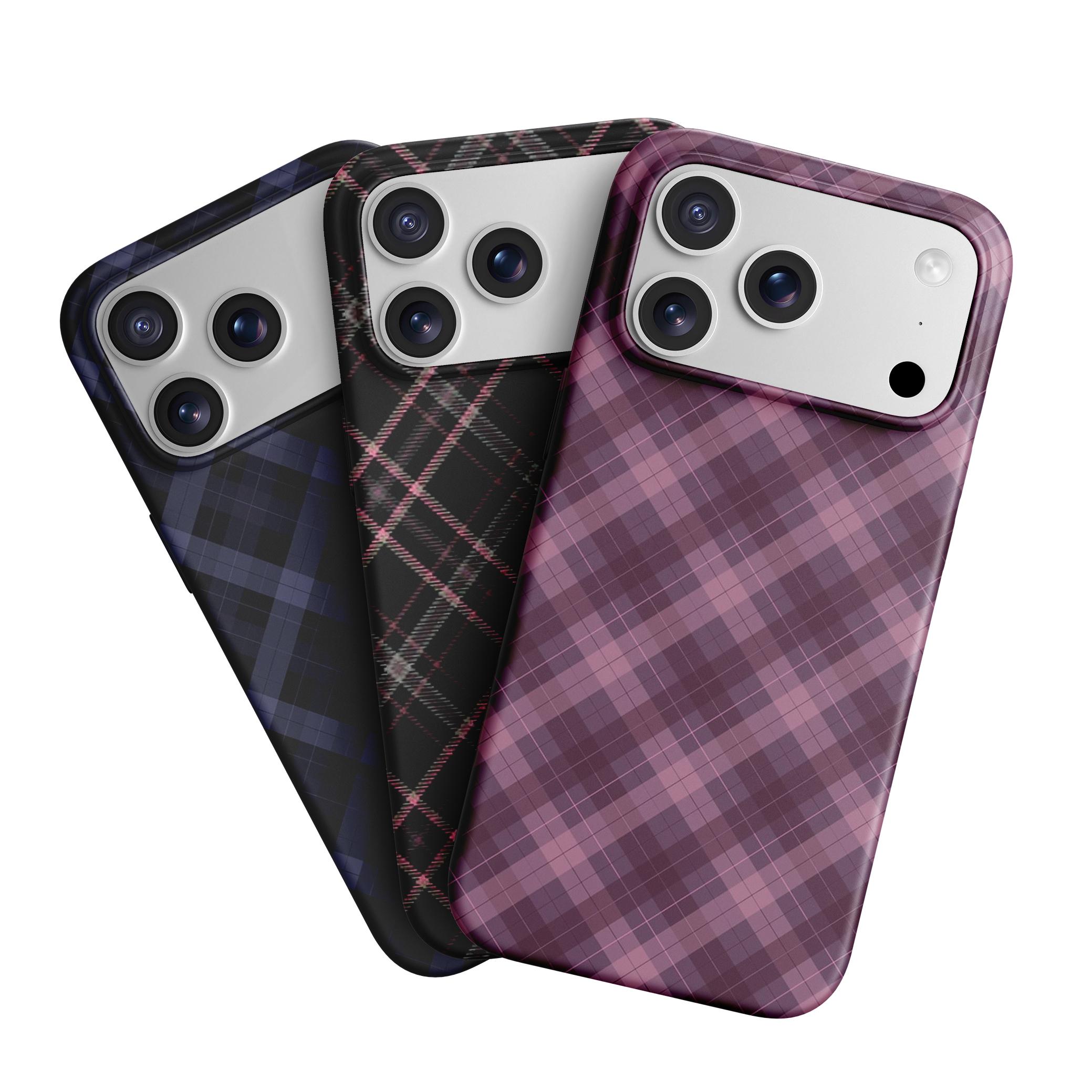 Fashion Tartan Checkered 2-in-1 Phone Case for iPhone 17/16/15/14/13 Pro Max Pink Black Plaid Protective Case