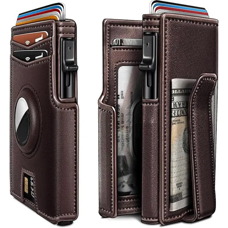 Airtag Wallet For Men, Minimalist Money Clip 10 Cards Metal Smart Slim Pop Up Credit Card Holder Case Wallet With Magnetic Closure RFID Blocking Metal Aluminum Credit Card Holder Bifold Wallet With Gift Box