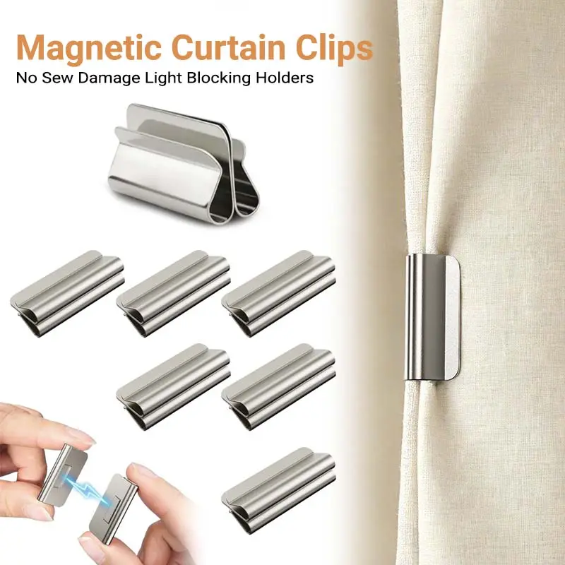 【TikTokShopBackToSchool】 10PCS Strong Magnetic Curtain Clips, No Drill Detachable Curtain Magnets Closure, Light Blocking Metal Curtain Holders, Reusable Fasteners for Bedroom Bathroom Shower Outdoor Draperies