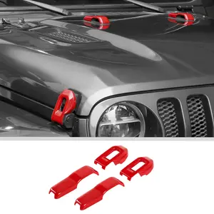 Red ABS Material Hood Hinge Latch Lock Catch Cover Trim, Automotive Accessories for 2018+ Jeep Wrangler JL & Gladiator JT Car Exterior Decoration