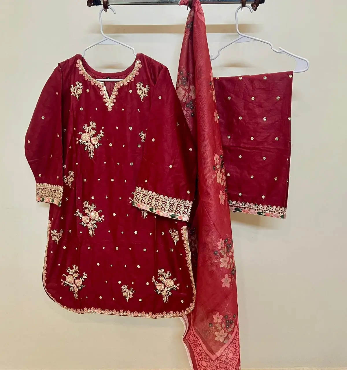 Red Embroidered Suit (3 Piece)