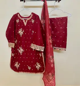 Red Embroidered Suit (3 Piece)
