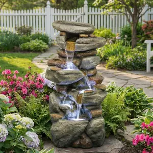 ARCH Outdoor Water Fountain Large - Stone Fountains with LED Light for Patio Yard Garden Backyard Decking Outdoor or Entryway Decor 30''