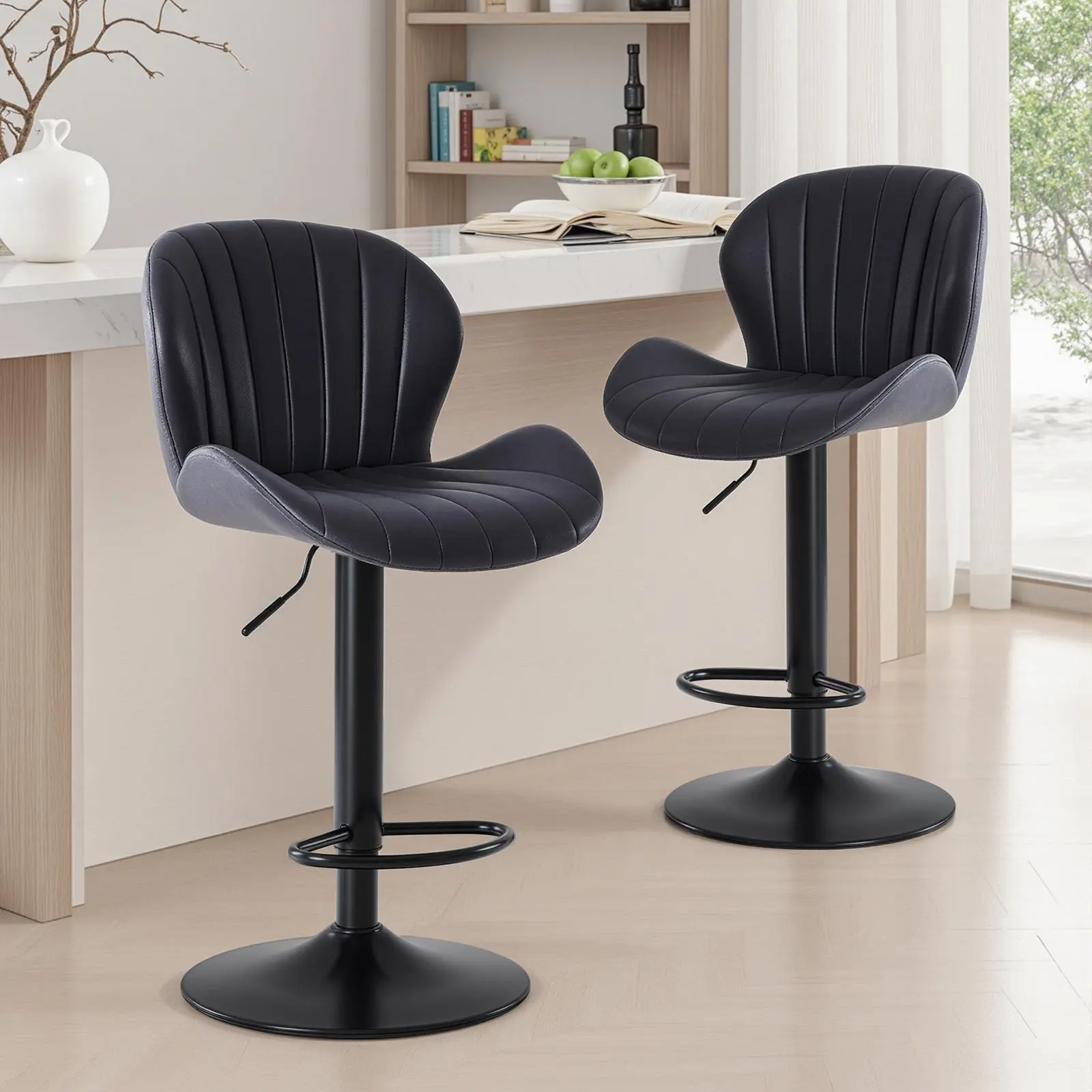 Modern Swivel Bar Stools with Backrest – Adjustable Height, 360° Rotation, Comfortable Seating for Kitchen Island, Dining Room & Breakfast Bar
