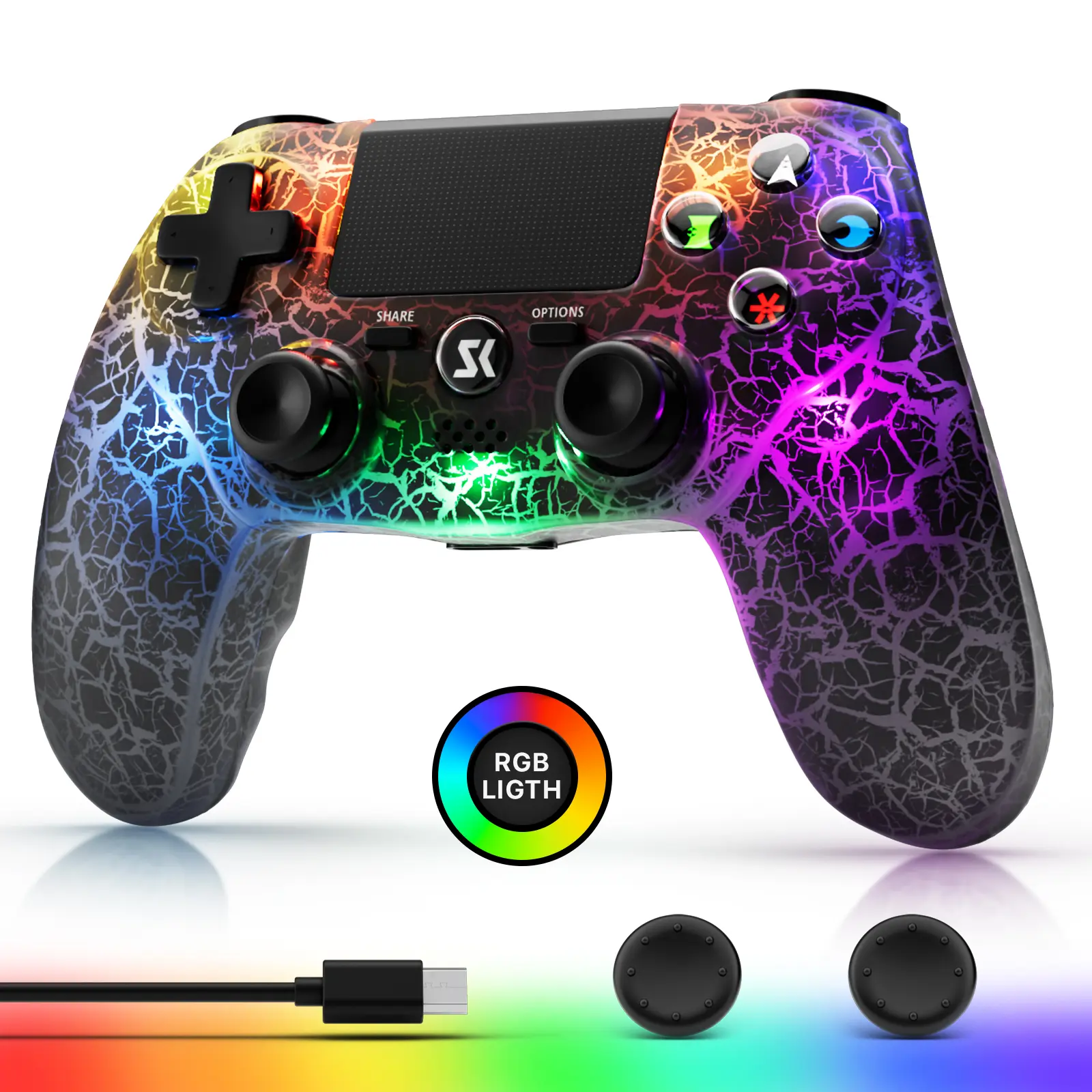 Wireless Game Controller for PS4 PS3 PC Android iOS Gaming | Dual Vibration, 6-Axis Motion Sensor, Touchpad, 3.5mm Headphone Jack, 1000mAh Battery, Custom RGB Lighting