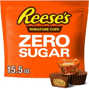 Reese's Zero Sugar Miniatures Chocolate Peanut Butter Cups Candy, Bag 15.5 oz