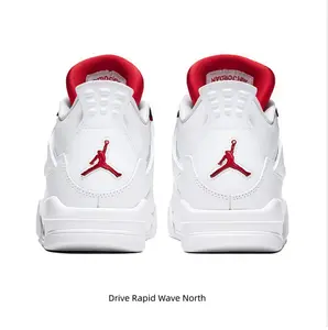 Retro Mid-Top Sneakers in All-White Leather with Metallic Red Lace Locks, Tongue Details, and Visible Air Cushioning