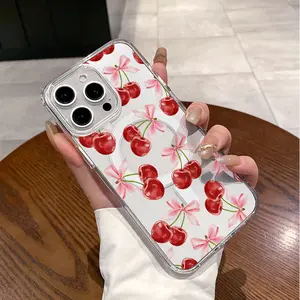 Magnetic Soft Case for iPhone11/12/13/14/15/16/promax, Bow Tie Cherry MagSafe Compatible, transparent phonecase stuff,Aesthetic Pattern Design,cutephonecases