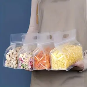Clear Kitchen Food Storage Bag, 5 Counts Reusable Leakproof Gusseted Food Storage Bag with Handle, Multipurpose Sealed Container for Snacks, Produce, Travel