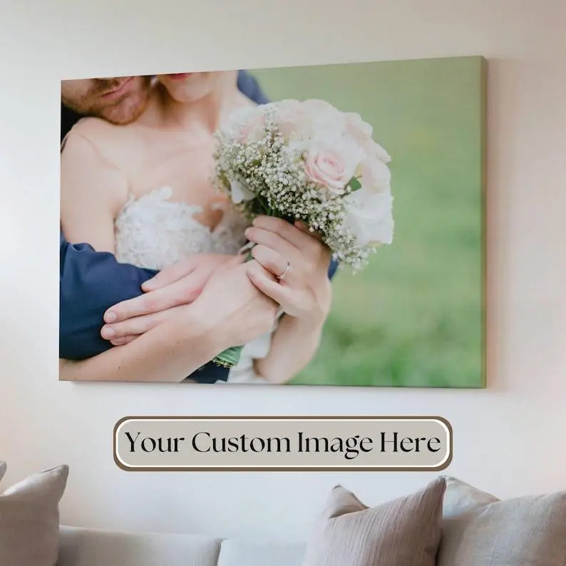 Custom Canvas  poster Home Decor Personalized Memorial Photo Canvas Wall Art for Living Room Framed or Unframed Canvas for Wedding Anniversary