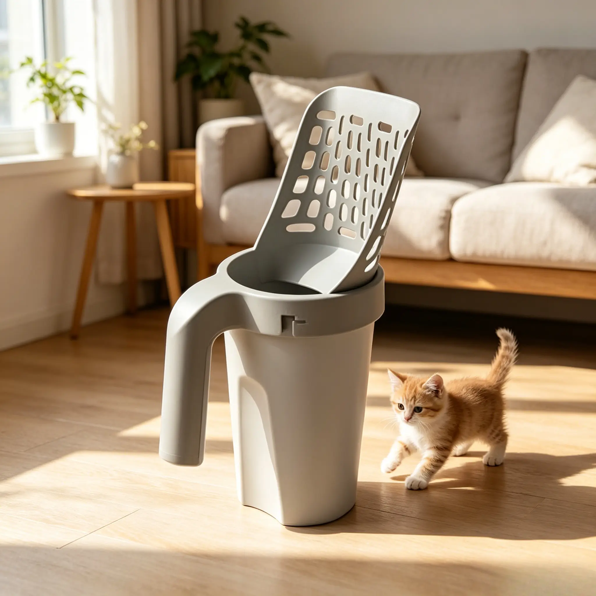 Litter Box Scooper, Cat Litter Scooper with Waste Holder, Cat Waste Scoop, Large Capacity Litter Scoop, Cat Litter Shovel, Mess Free Litter Box Cleaning Tool, Portable Cat Poop Scooper for Indoor Cats, Multi Cat Pet Poop Bags Odor-Resistant Leak-Proof