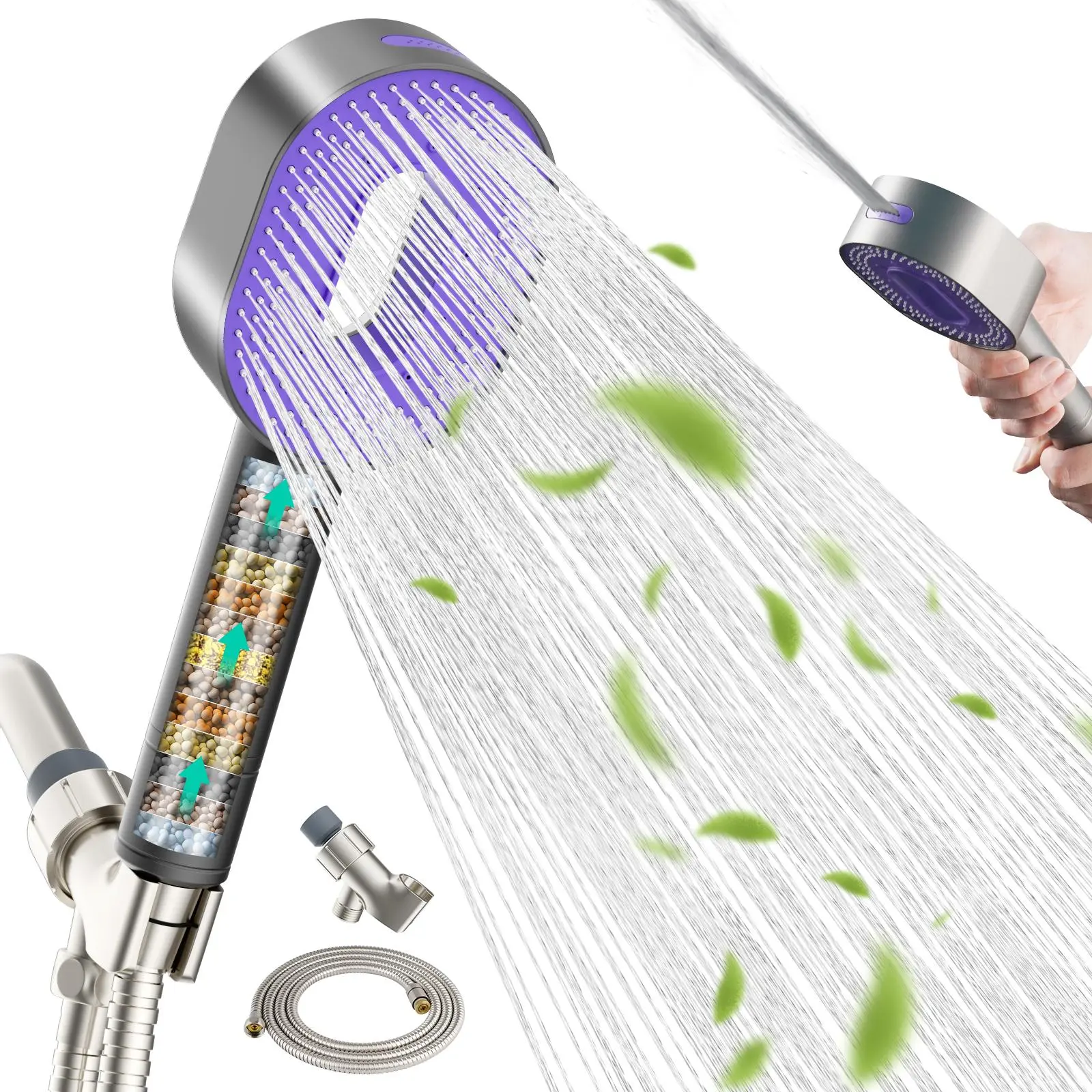 Hibbent Filtered Shower Head with Handheld, High Pressure Water Flow and Multiple Spray Modes Shower Head with Filter,20 Stage Showerhead Filter, Shower Heads, Filtered Shower Heads