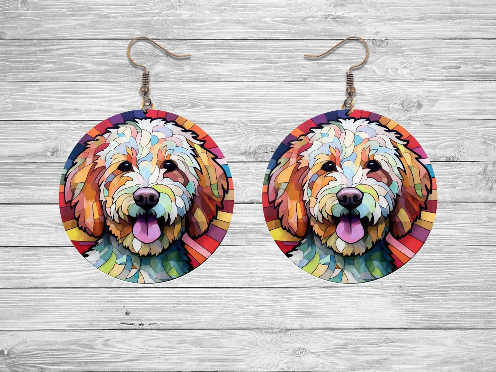 Stained Glass Dog Earrings - Sublimation - Collection 6 - 1.1" Circular Design - Handmade