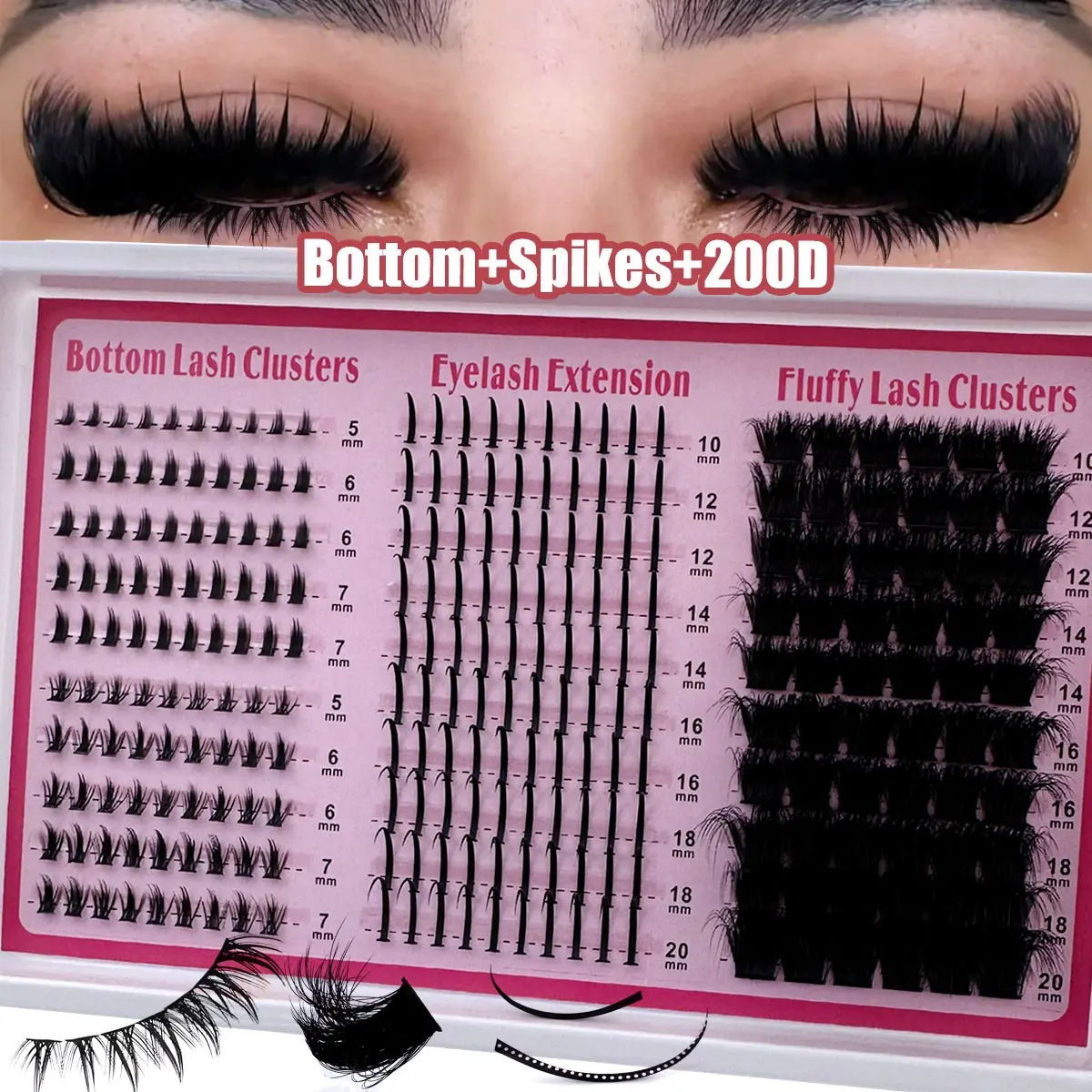 4 in 1 Lash Clusters, Fluffy Lash Clusters, 200D/160D/120D/100D, Long 6-20mm, Reusable Bottom Lashes, DIY Spiky Lash Extension, Manga Cluster, Mink Strips, Eyelash Extension, Fluffy Eyelashes Cluster, Volume Lashes