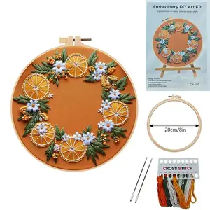Fruit Pattern Embroidery Hoop Kit, DIY Stitching Materials Set with English Stitch Guide, Beginner-Friendly Handmade Needlework Craft for Home Decoration Art Supplies, Embroidery Hoop Kits