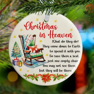Christmas In Heaven Memorial Ornament - Ceramic Circle Ornament for Home Decor and Remembrance Gifts Pack Decoration