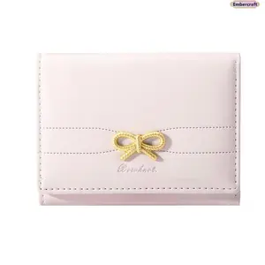 Cute Bow Mini Wallet – Coquette Aesthetic Card Holder for Women, Compact Small Bifold Wallet with ID Window, Slim Cute Fashion Purse, Everyday Organized Wallet, Christmas Gift for Teen Girls & Women