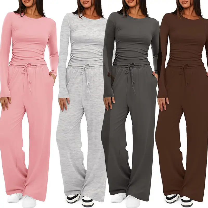 Sweatsuits 2pcs Sets Womens Fashion Casual Crewneck Sweatshirt and Sweatpants Slim Trendy Fall Outfits for Women Long Sleeve Solid Color Loungewear Track Suits Cropped