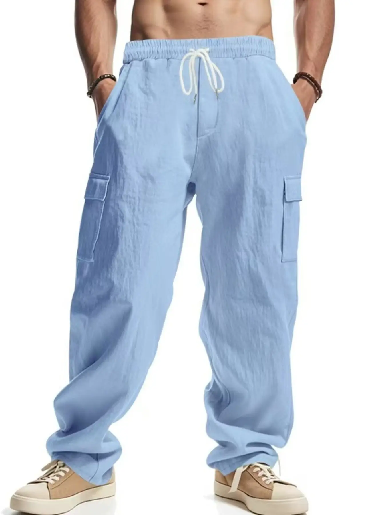 Men's loose, Casual Relaxed Fit, simple and breathable linen casual workwear trousers, Casual Plain Pocket, sweat-absorbing solid color fashionable quick-drying yoga sport pants, Casual Outdoor Trouser, essential items for men's wardrobes