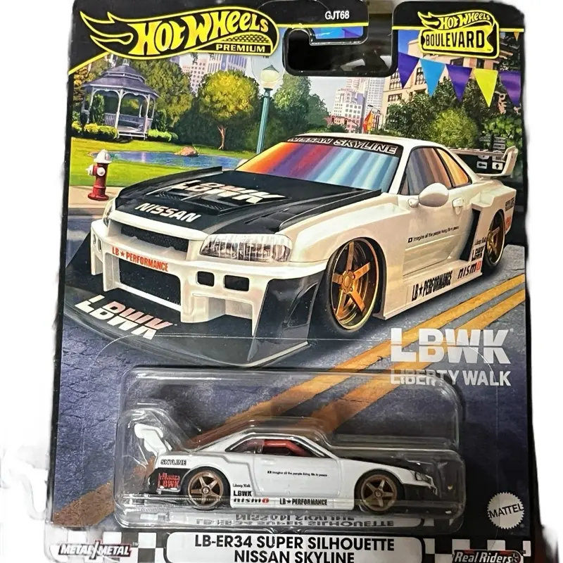 Hot Wheels Boulevard Premium 2024 R34 Skyline LB-ER34 LBWK Liberty Walk Diecast Toy Car 1:64 Scale White Nissan Skyline Collectible