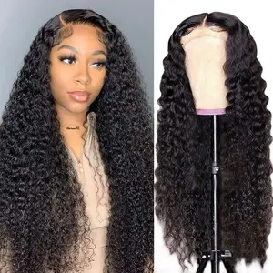 Deep Wave 13X6 Lace Front Wigs Human Hair Wigs Transparent Pre Plucked Deep Curly Lace Frontal Wigs Human Hair Lace Front Wigs 180% Density Natural Color