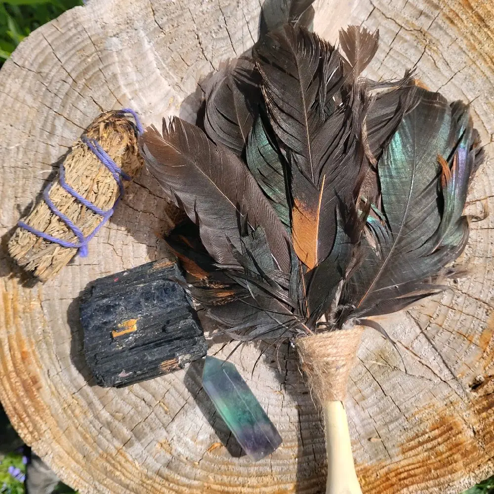 Smudging Wand made from Animal Bone and Chicken Feathers for Smudging Rituals