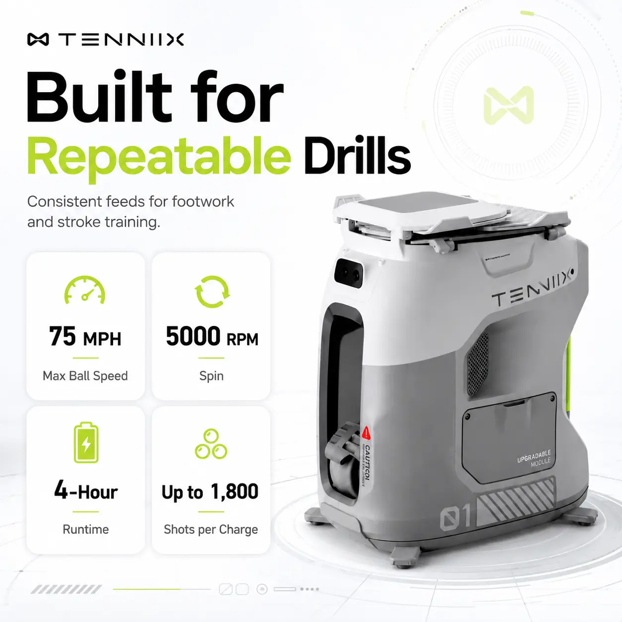 TENNIIX Pro Tennis Ball Machine, AI-Powered Portable Tennis Robot with 4K Dual Camera Tracking, Smart App & Voice Control, 100+ Ball Capacity, LED Display, 75 MPH, 5000 RPM Spin, for Solo Practice & Match Training
