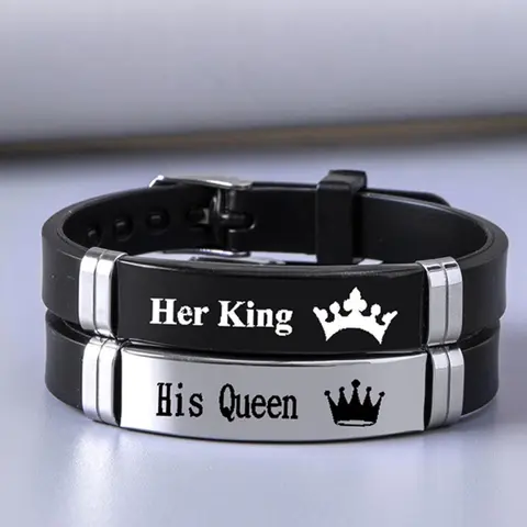 2pcs Crown & Letter Pattern Stainless Steel, Watch Strap Design Bracelet, Fashionable Adjustable Couple Bracelet, Personalized Couples Bracelet, Gift for Couples, Matching Bracelets, Bracelet Set