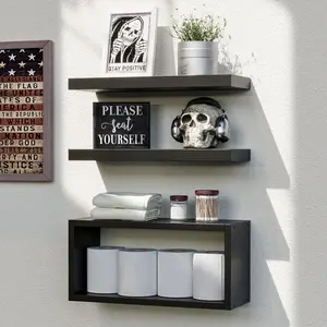 Black Floating Shelves, Modern Wall Mounted Shelves for Bathroom, Bedroom, Living Room, Kitchen Decor