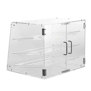Pastry Display Case, 3-Tier Commercial Countertop Bakery Display Case, Acrylic Display Box with Rear Door Access & Removable Shelves, Keep Fresh for Donut Bagels Cake Cookie, 20.7"x17"x16.3"