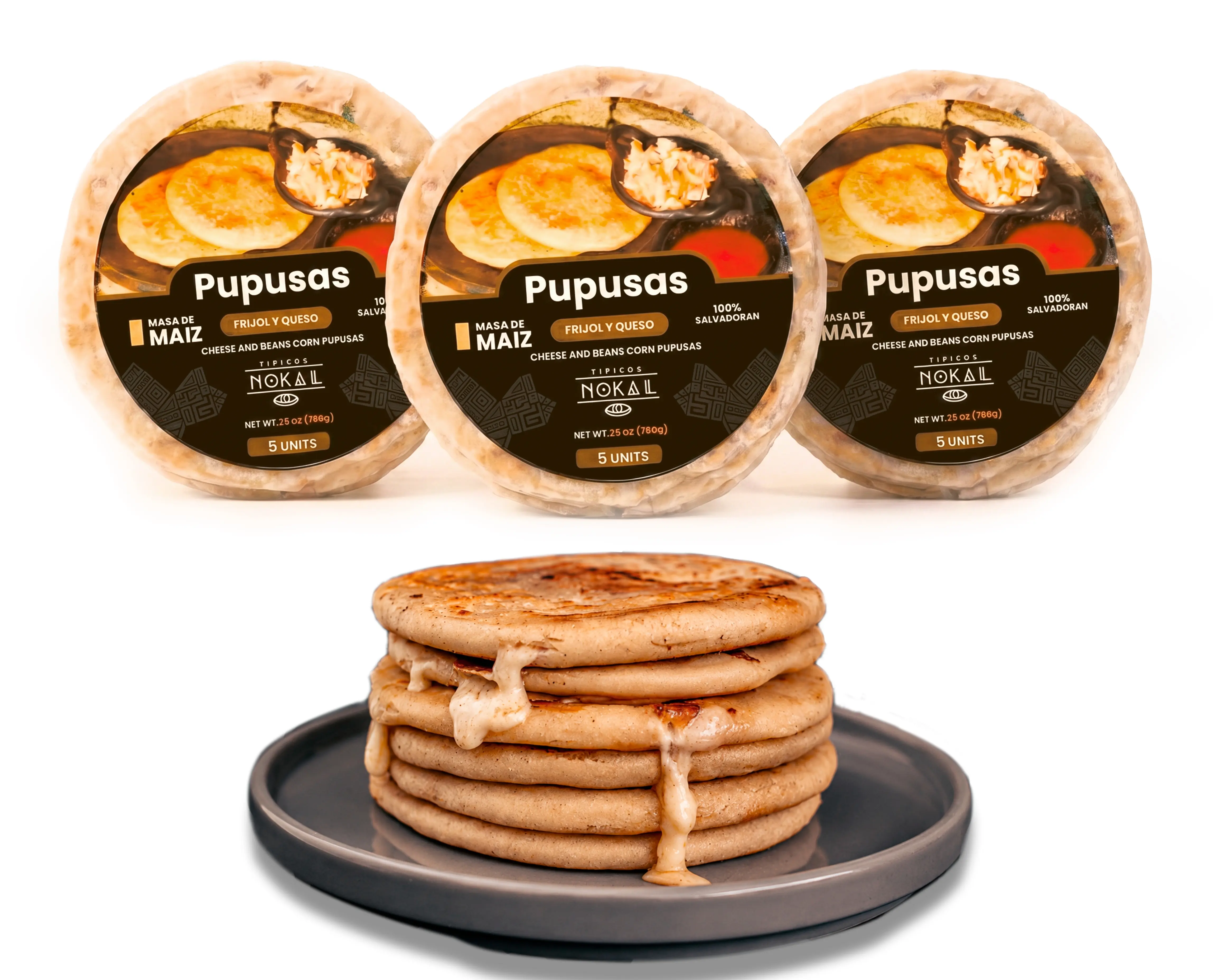 Tipicos Nokal Bean & Cheese Pupusas, Authentic Salvadoran Pupusas, Vegetarian Breakfast Foods, 15 Count, 75 oz Family Pack