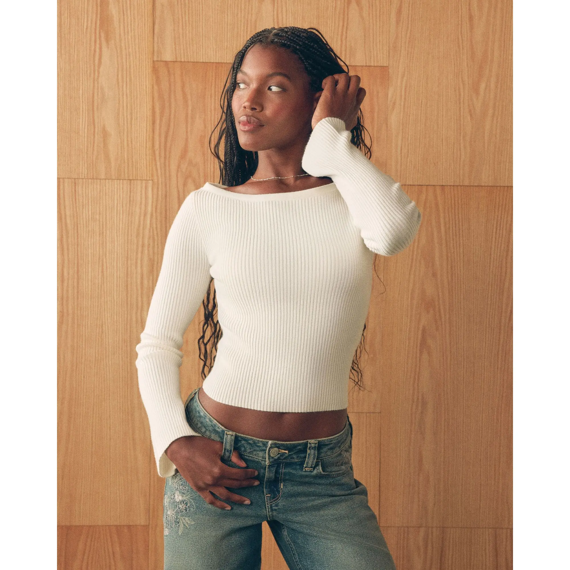 Hollister Slash-Neck Bell Sleeve Sweater