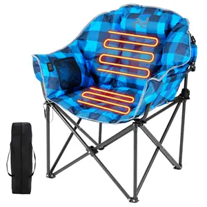 [Battery Not Included] Lilypelle Oversized Heated Camping Chair, XL Padded Moon Saucer Lounge Chair with 3 Heat Levels, Portable Folding Lawn Chair for Outdoor, Patio, Camping, and Travel