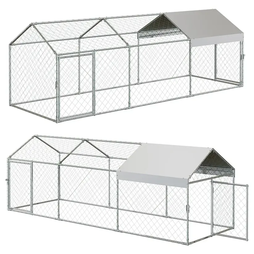 [NEW PRODUCT - FLASH SALE]  Garvee 118" x 39" Large Metal Chicken Coop with Outdoor Run - Galvanized Steel Poultry Cage with Waterproof Weather Cover & 2 Easy-Access Doors for Backyard Chickens, Ducks, & Rabbits (Silver)
