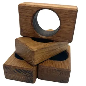 Wooden Napkin Rings SET OF 4 - Rustic Modern Home Decor, 3in Rectangle, Solid Oak Wood, A taste of Wine Country for Dining Table, Living Room Decor, Bar Top, Penalizable