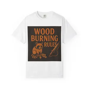 Wood Burning Rules T-Shirt | Pyrography Raccoon Design