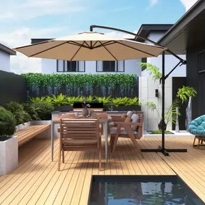 10ft Heavy-Duty Cantilever Offset Patio Umbrella with Adjustable Tilt and UV-Resistant Canopy - Rust-Proof Iron Frame for Garden, Backyard, and Poolside (Red/Navy/Grey)