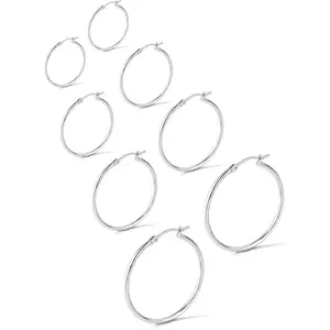 Milacolato 4 Pairs Sterling Silver Post Hoop Earrings for Women - Small 14K Plated Gold Hoop Earring Set, Hypoallergenic Lightweight Thin Silver Hoops for Sensitive Ears- Medium Big Stack Earrings for Women, Elegant Design, New Release summerwins