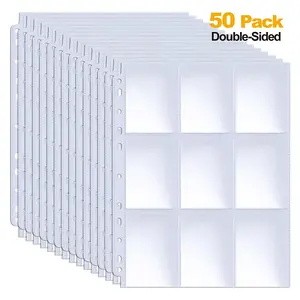 Double Sided 9-pocket Trading Card Binder Page Protectors, 50pcs/set Clear File Binder Sleeves, Office Stationery & Supplies