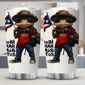 1 Piece Puerto Rico Frog Photographer 20 oz Stainless Steel Insulated Water Bottle - Leak-Proof, Vivid Puerto Rico Flag Design, Perfect for Gym, Office, and Outdoor Use - Ideal Cultural Gift for Enthusiasts, Outdoor Hydration | Vivid National Flag Design