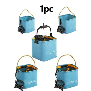 Foldable Water Bucket, Multi-Functional Portable Fishing Net Live Fish Bucket with Rope, Durable Eva, Waterproof, Easy Clean, Outdoor Camping